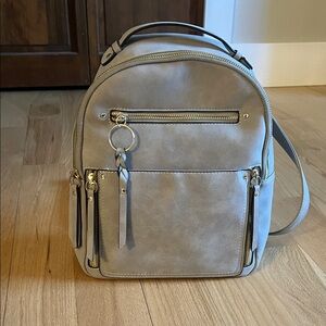 Neutral Gray Mini Backpack Purse with Gold Hardware